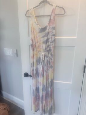 Caution to the wind Tie-Dye Sleeveless Maxi Dress in Pastel Yellow, Pink & Gray